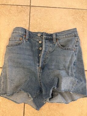 Denim Forum Light Blue Raw-Hem High-Rise Jean Shorts